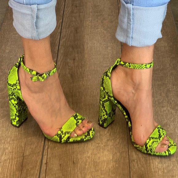 Delicious Neon Yellow Python 4” Strappy Heels - Picture 7 of 8